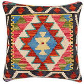 handmade Traditional Pillow Rust Blue Hand-Woven SQUARE 100% WOOL Hand woven turkish pillow2 x 2