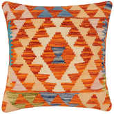 handmade Traditional Pillow Rust Blue Hand-Woven SQUARE 100% WOOL Hand woven turkish pillow2 x 2