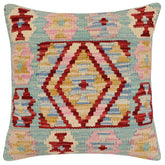 handmade Traditional Pillow Red Blue Hand-Woven SQUARE 100% WOOL Hand woven turkish pillow2 x 2