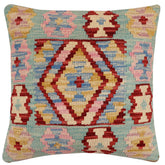 handmade Traditional Pillow Blue Red Hand-Woven SQUARE 100% WOOL Hand woven turkish pillow2 x 2