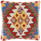 handmade Traditional Pillow Rust Blue Hand-Woven SQUARE 100% WOOL Hand woven turkish pillow2 x 2