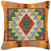 handmade Traditional Pillow Rust Blue Hand-Woven SQUARE 100% WOOL Hand woven turkish pillow2 x 2