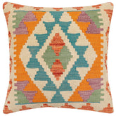 handmade Traditional Pillow Rust Blue Hand-Woven SQUARE 100% WOOL Hand woven turkish pillow2 x 2