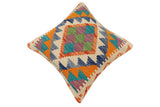 handmade Traditional Pillow Rust Blue Hand-Woven SQUARE 100% WOOL Hand woven turkish pillow2' x 2'