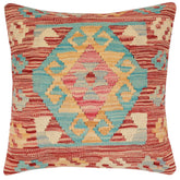 handmade Traditional Pillow Red Blue Hand-Woven SQUARE 100% WOOL Hand woven turkish pillow2 x 2
