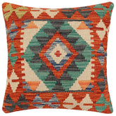 handmade Traditional Pillow Rust Blue Hand-Woven SQUARE 100% WOOL Hand woven turkish pillow2 x 2