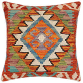 handmade Traditional Pillow Rust Blue Hand-made SQUARE 100% WOOL Hand woven turkish pillow2 x 2