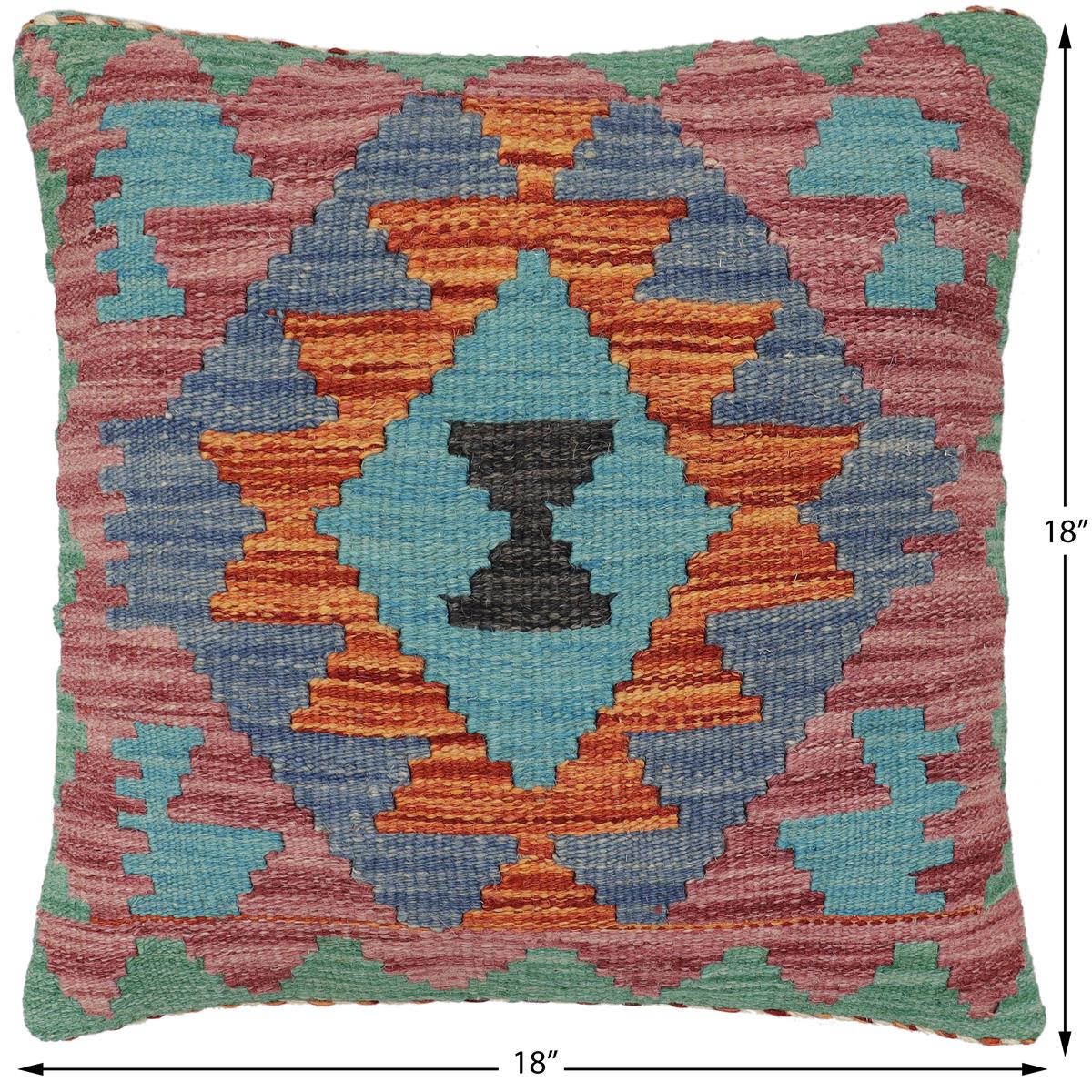 handmade Traditional Pillow Rust Blue Hand-made SQUARE 100% WOOL Hand woven turkish pillow2' x 2'