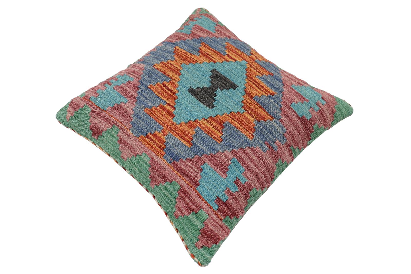 handmade Traditional Pillow Rust Blue Hand-made SQUARE 100% WOOL Hand woven turkish pillow2' x 2'