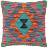 handmade Traditional Pillow Rust Blue Hand-made SQUARE 100% WOOL Hand woven turkish pillow2 x 2