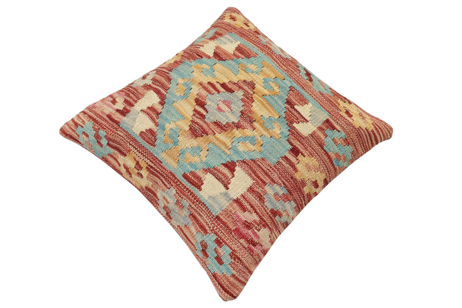 handmade Traditional Pillow Rust Blue Hand-made SQUARE 100% WOOL Hand woven turkish pillow2' x 2'