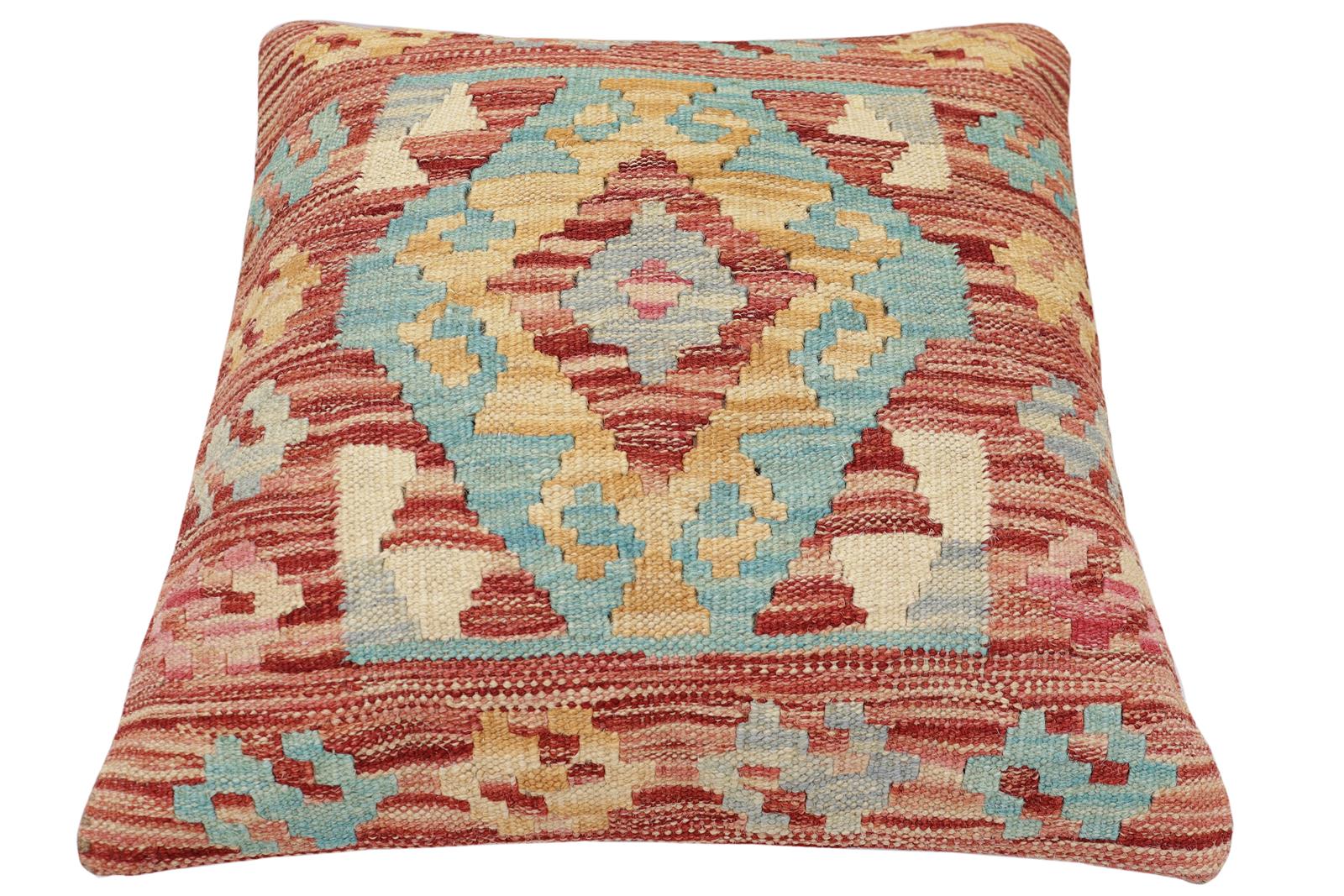 handmade Traditional Pillow Rust Blue Hand-made SQUARE 100% WOOL Hand woven turkish pillow2' x 2'