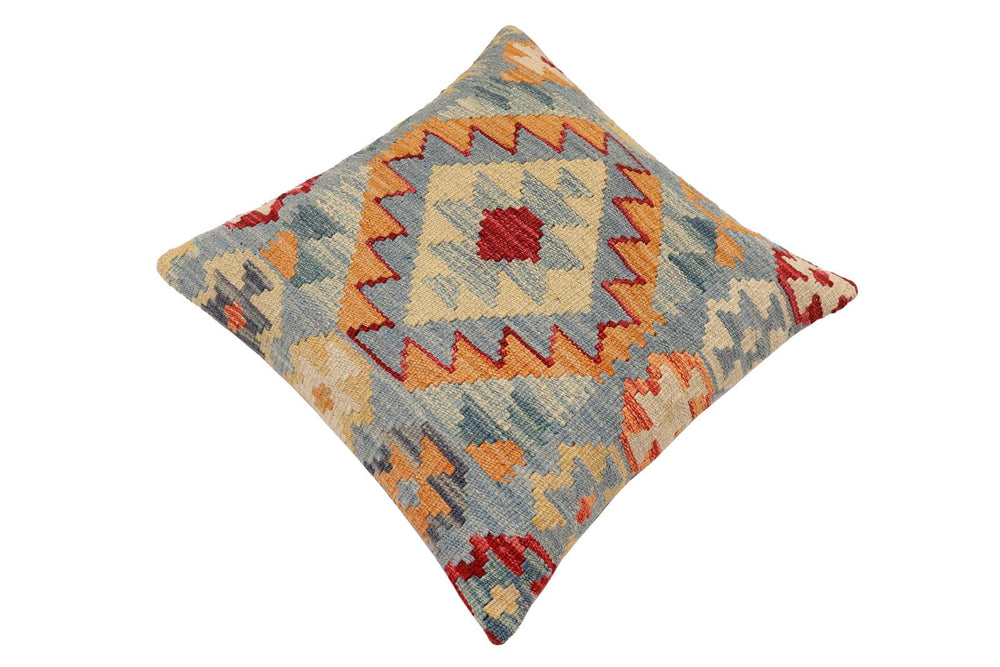 handmade Traditional Pillow Blue Rust Hand-made SQUARE 100% WOOL Hand woven turkish pillow2' x 2'