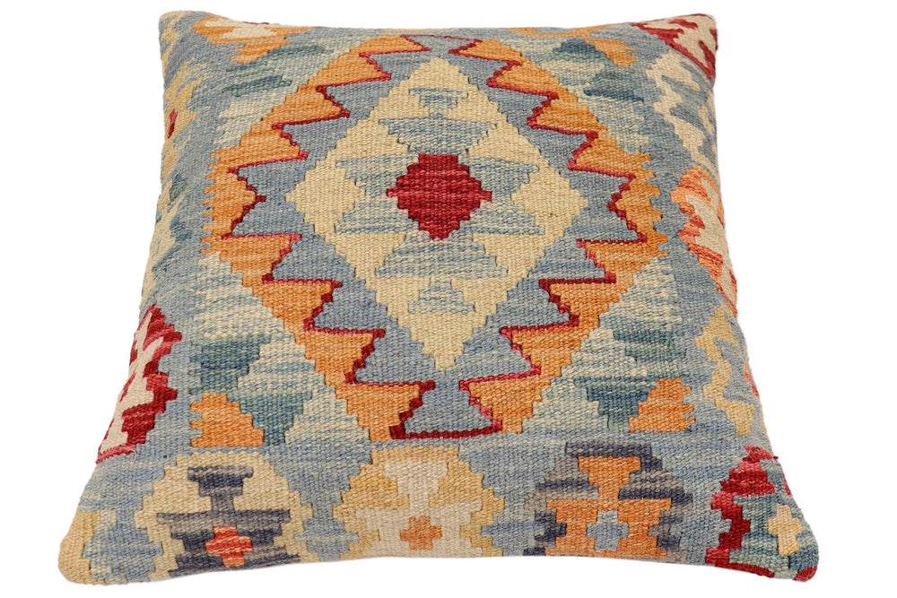 handmade Traditional Pillow Blue Rust Hand-made SQUARE 100% WOOL Hand woven turkish pillow2' x 2'