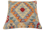 handmade Traditional Pillow Blue Rust Hand-made SQUARE 100% WOOL Hand woven turkish pillow2' x 2'