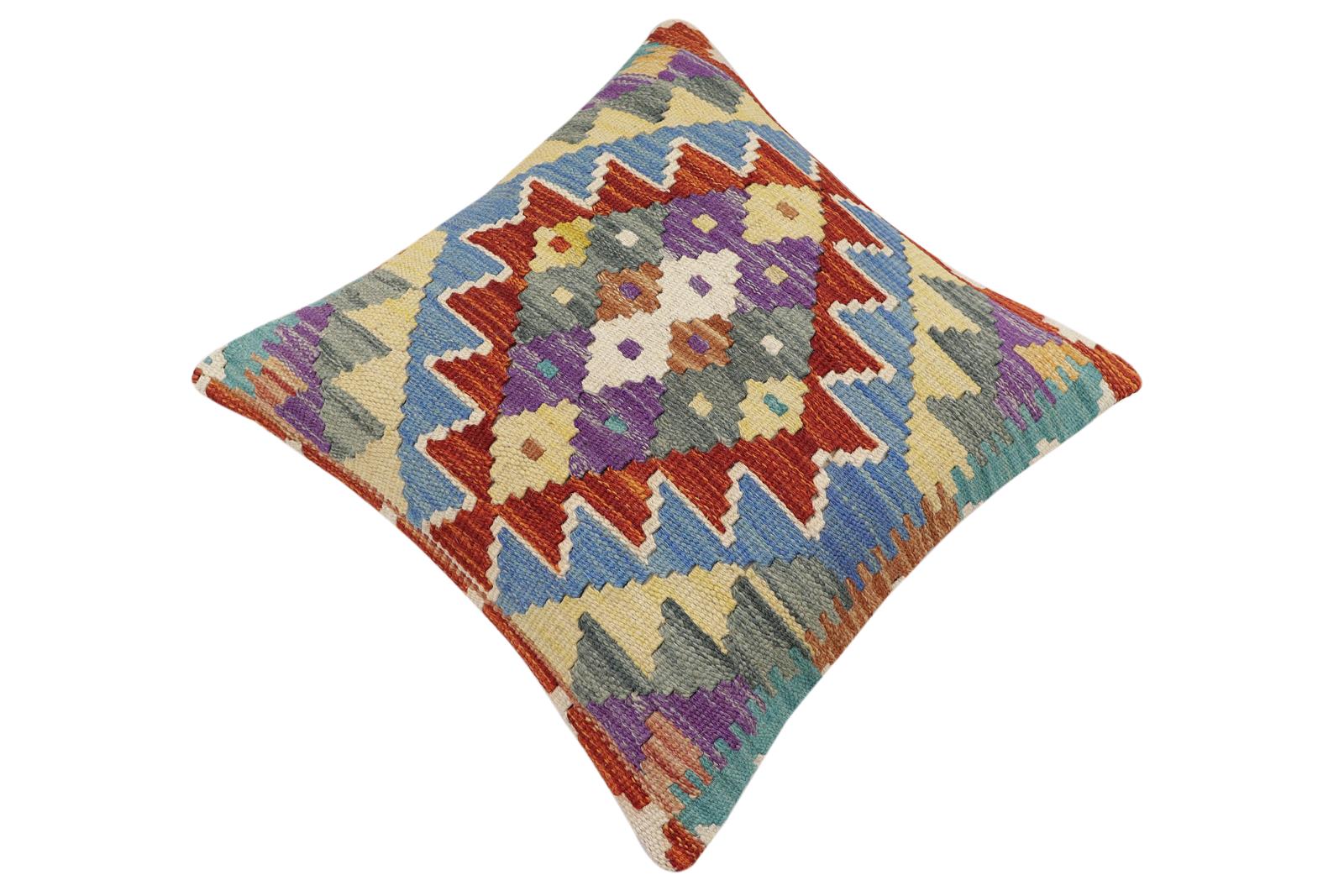 handmade Traditional Pillow Rust Blue Hand-made SQUARE 100% WOOL Hand woven turkish pillow2' x 2'