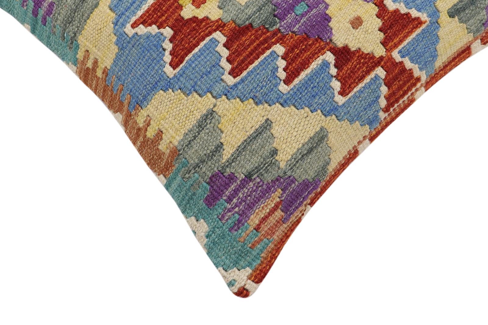 handmade Traditional Pillow Rust Blue Hand-made SQUARE 100% WOOL Hand woven turkish pillow2' x 2'