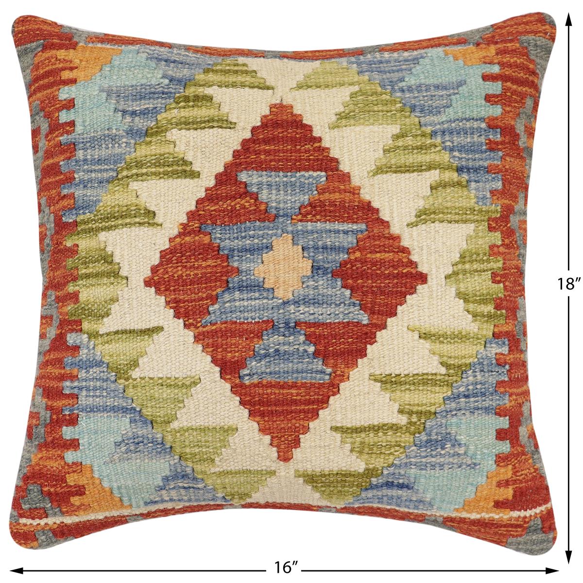 handmade Traditional Pillow Rust Blue Hand-made SQUARE 100% WOOL  Hand woven turkish pillow  3 x 5