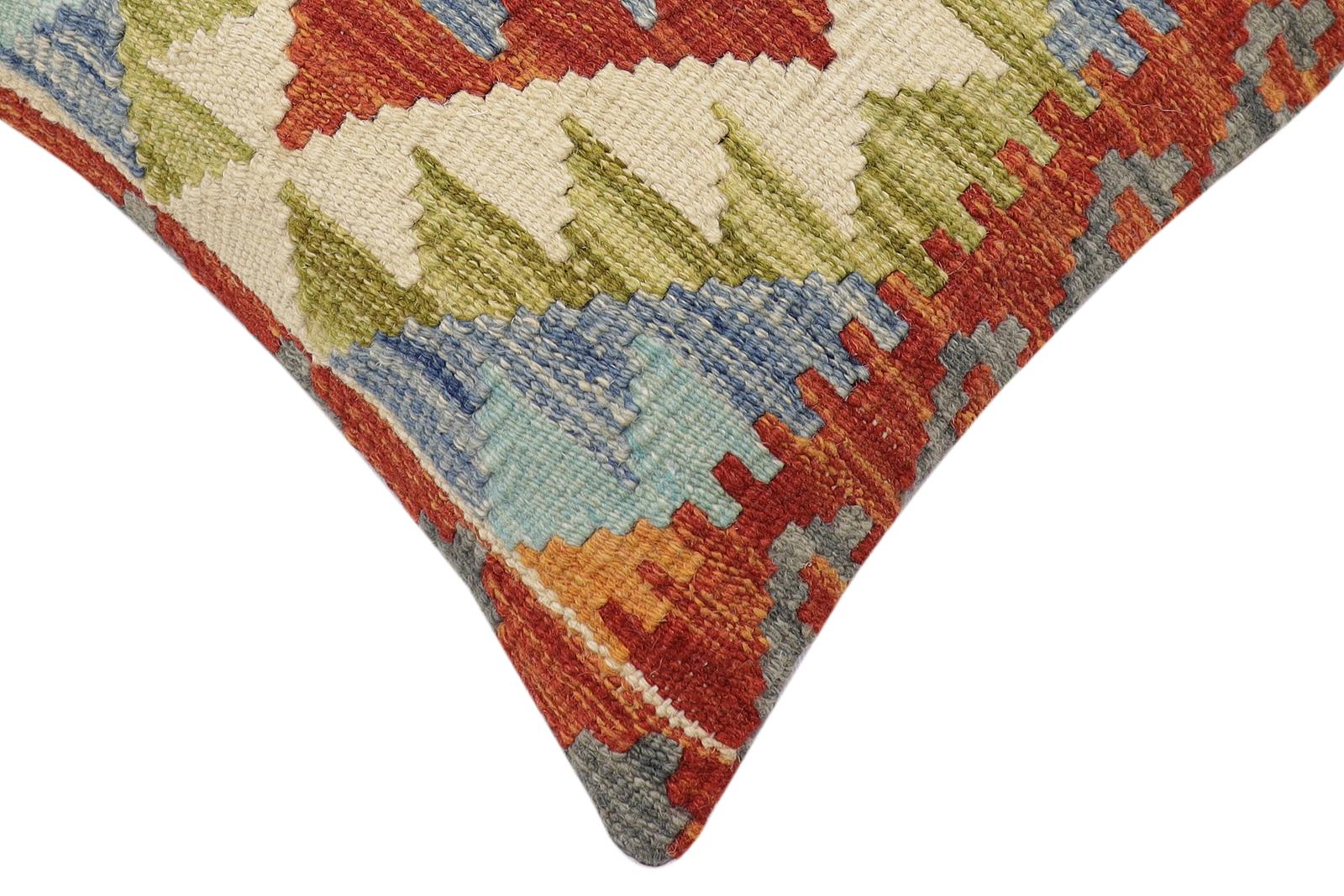 handmade Traditional Pillow Rust Blue Hand-made SQUARE 100% WOOL  Hand woven turkish pillow  3 x 5