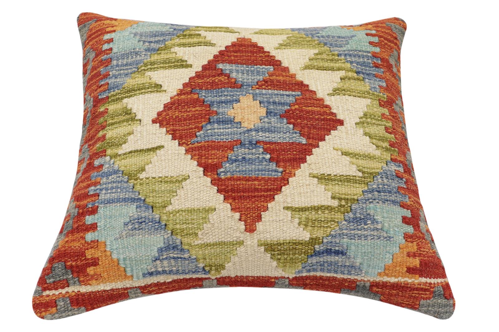 handmade Traditional Pillow Rust Blue Hand-made SQUARE 100% WOOL  Hand woven turkish pillow  3 x 5