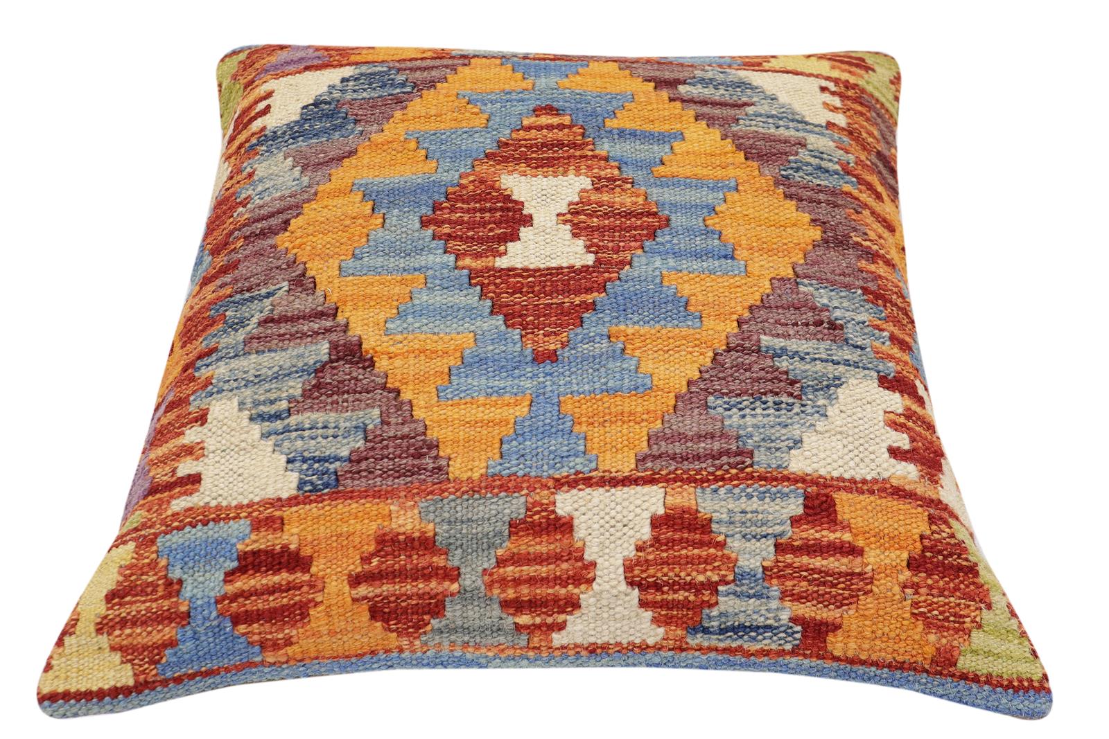 handmade Traditional Pillow Rust Blue Hand-made SQUARE 100% WOOL Hand woven turkish pillow2' x 2'