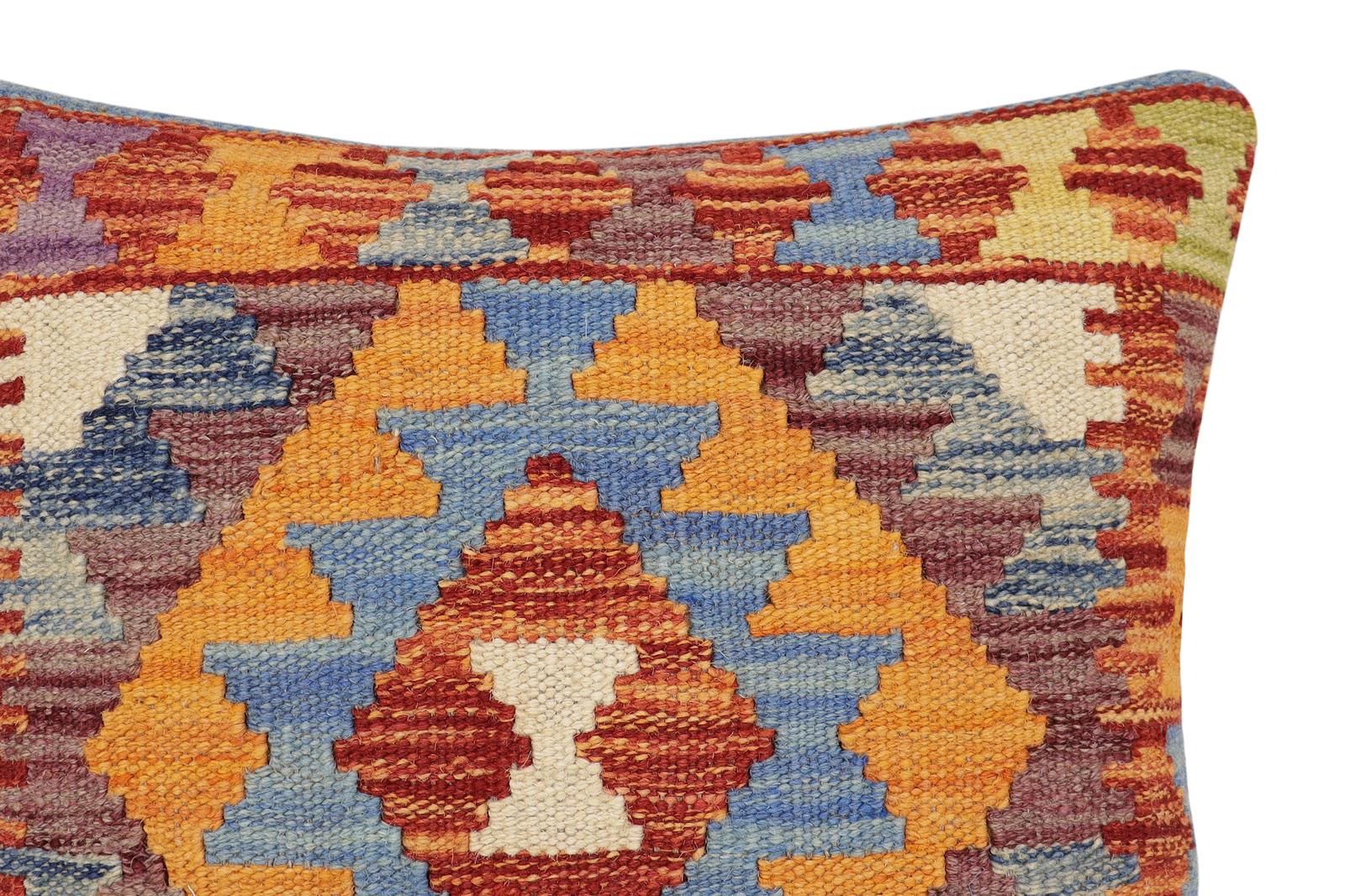 handmade Traditional Pillow Rust Blue Hand-made SQUARE 100% WOOL Hand woven turkish pillow2' x 2'