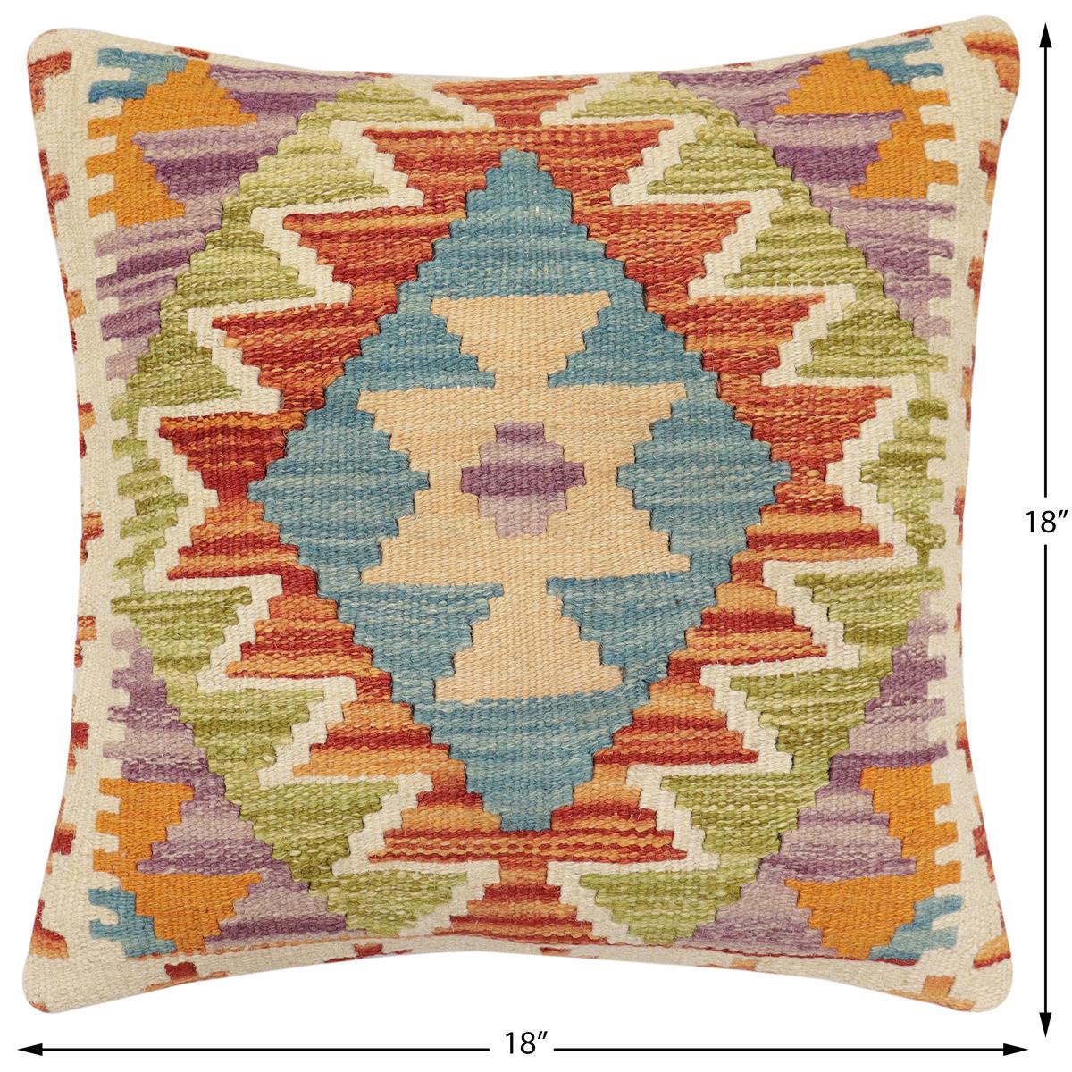 handmade Traditional Pillow Rust Blue Hand-made SQUARE 100% WOOL Hand woven turkish pillow2' x 2'