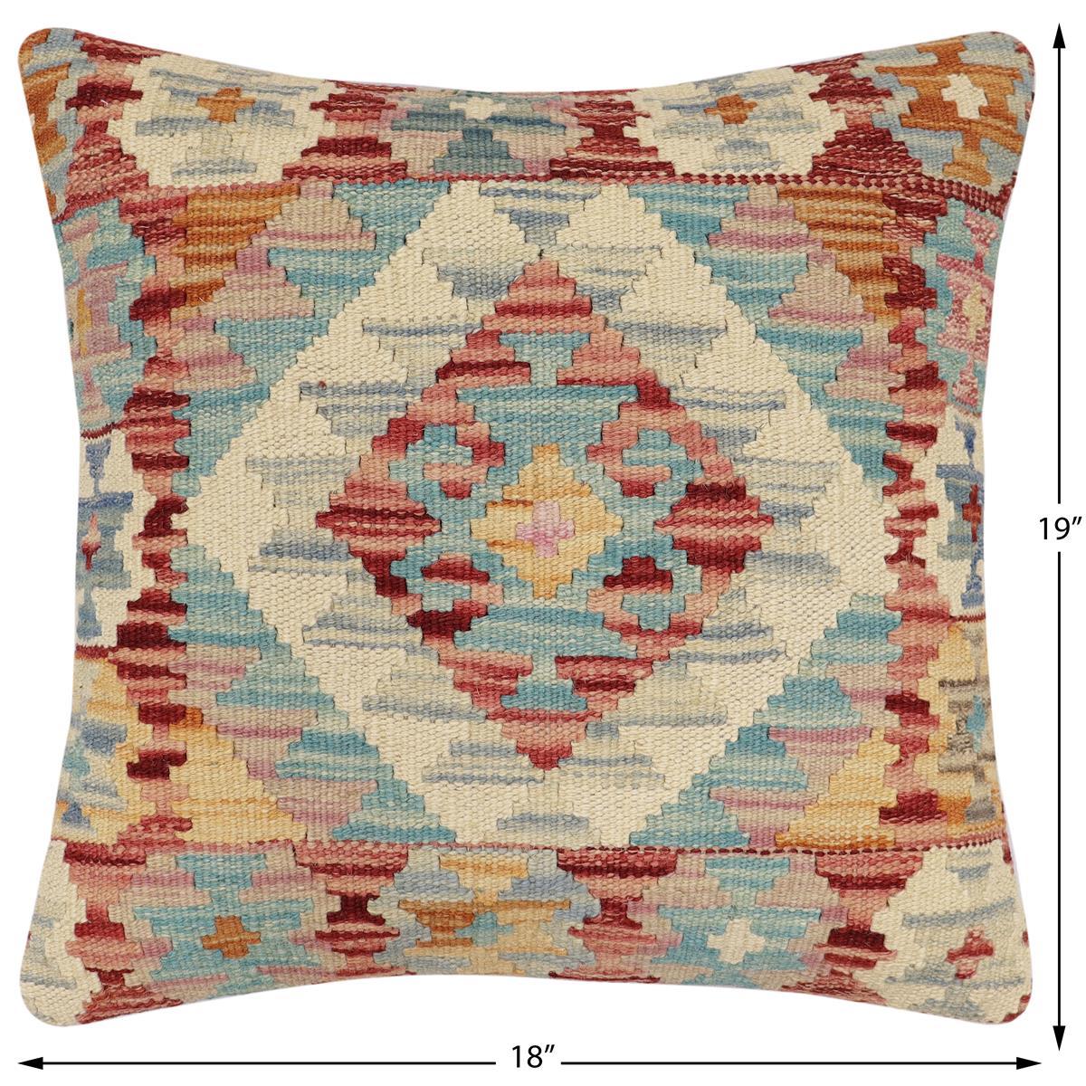handmade Traditional Pillow Red Blue Hand-made SQUARE 100% WOOL  Hand woven turkish pillow  2 x 2