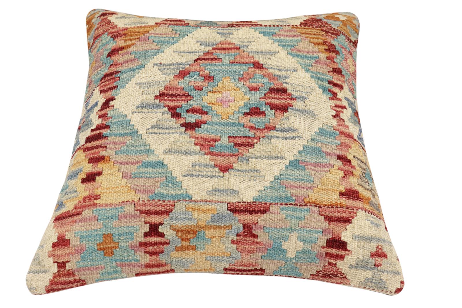handmade Traditional Pillow Red Blue Hand-made SQUARE 100% WOOL  Hand woven turkish pillow  2 x 2