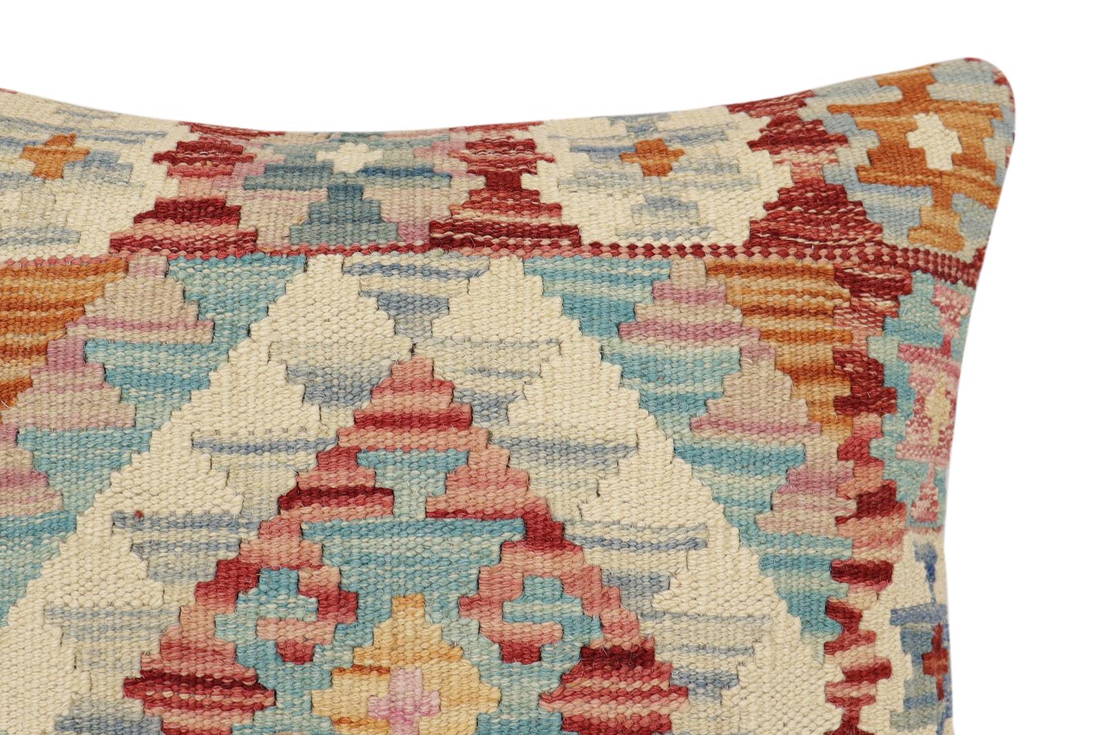 handmade Traditional Pillow Red Blue Hand-made SQUARE 100% WOOL  Hand woven turkish pillow  2 x 2
