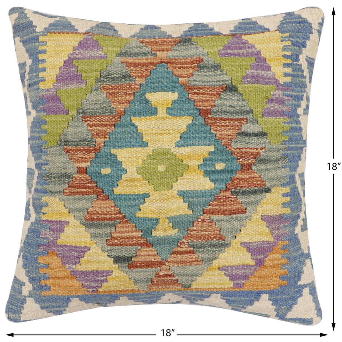 handmade Traditional Pillow Blue Beige Hand-made SQUARE 100% WOOL Hand woven turkish pillow2' x 2'