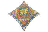 handmade Traditional Pillow Blue Beige Hand-made SQUARE 100% WOOL Hand woven turkish pillow2' x 2'