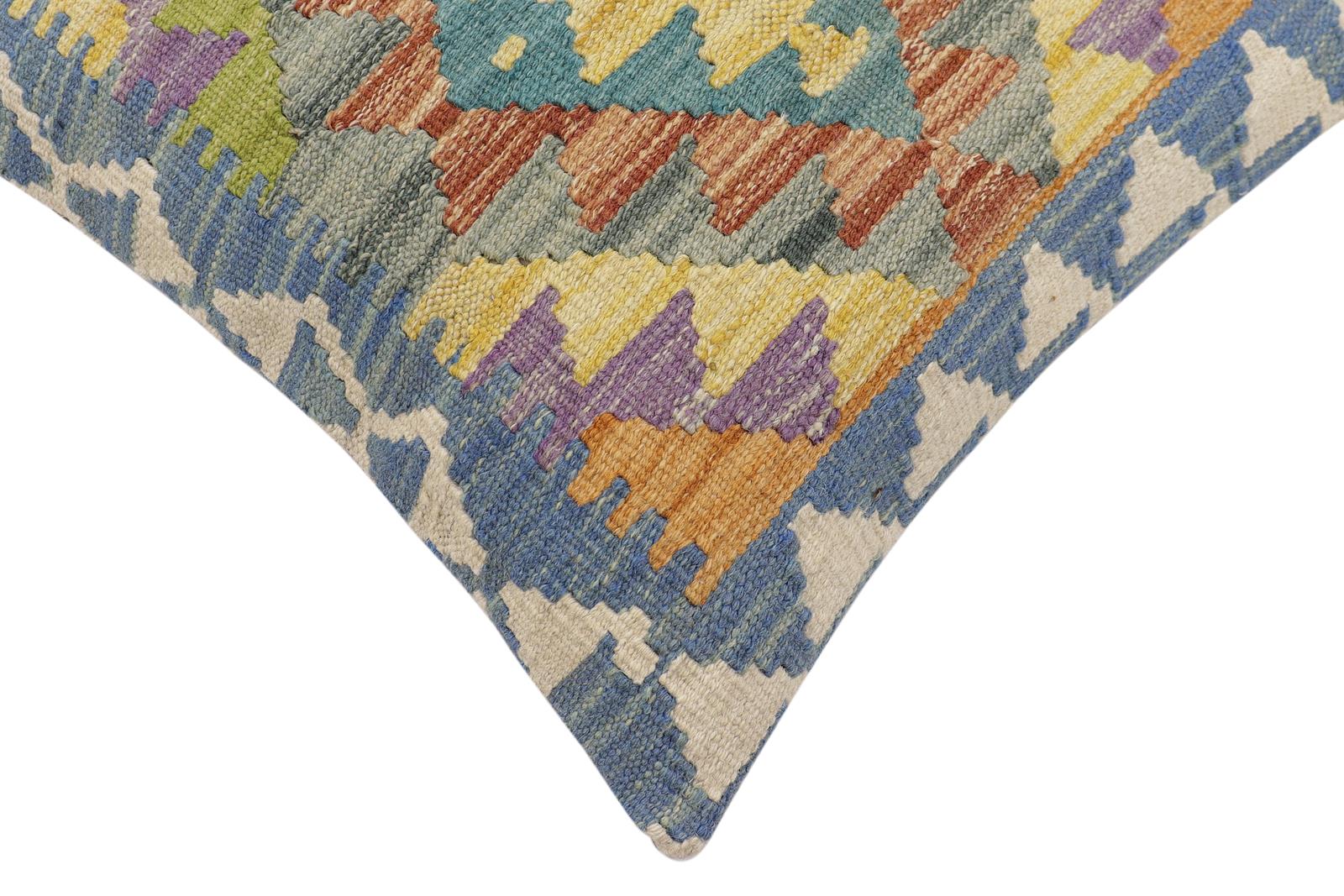 handmade Traditional Pillow Blue Beige Hand-made SQUARE 100% WOOL Hand woven turkish pillow2' x 2'