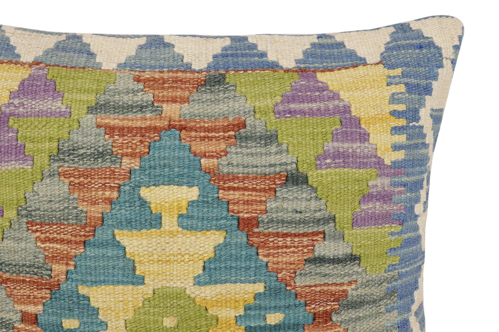 handmade Traditional Pillow Blue Beige Hand-made SQUARE 100% WOOL Hand woven turkish pillow2' x 2'