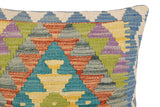 handmade Traditional Pillow Blue Beige Hand-made SQUARE 100% WOOL Hand woven turkish pillow2' x 2'