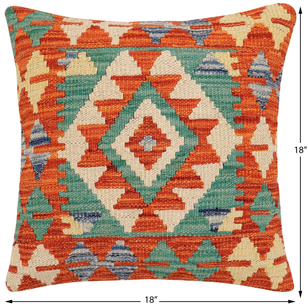 handmade Traditional Pillow Rust Blue Hand-made SQUARE 100% WOOL Hand woven turkish pillow2' x 2'