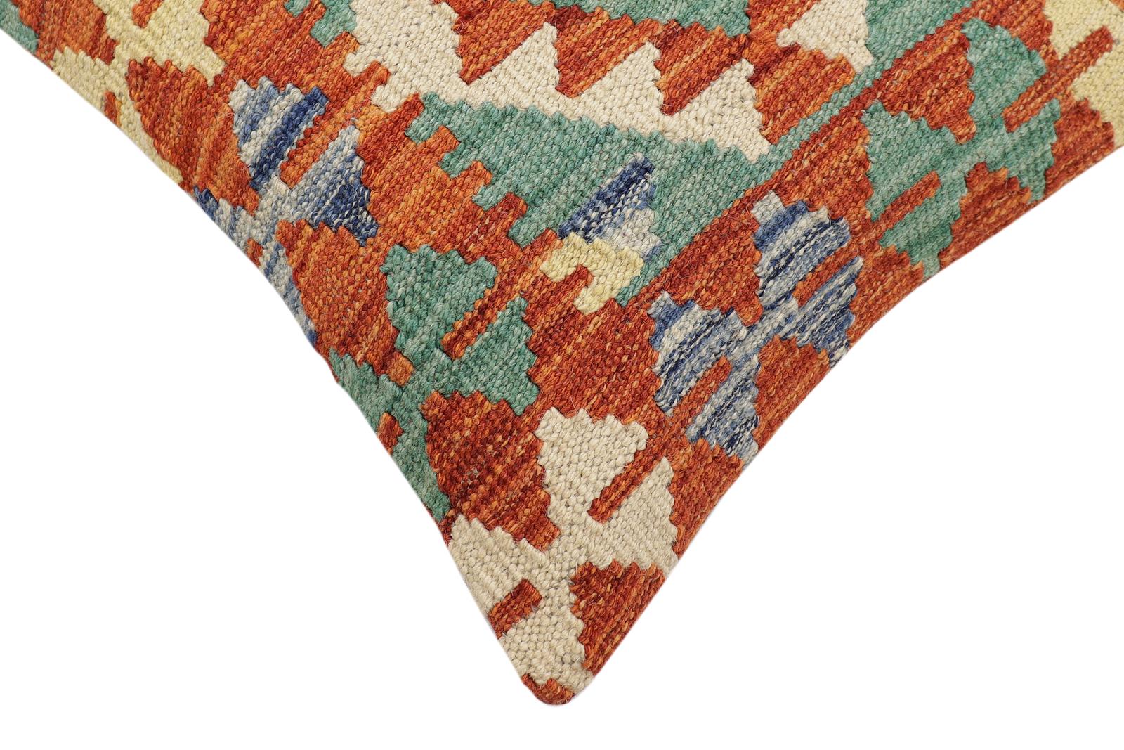 handmade Traditional Pillow Rust Blue Hand-made SQUARE 100% WOOL Hand woven turkish pillow2' x 2'