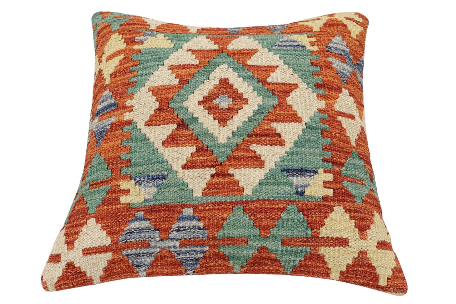 handmade Traditional Pillow Rust Blue Hand-made SQUARE 100% WOOL Hand woven turkish pillow2' x 2'