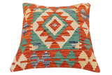 handmade Traditional Pillow Rust Blue Hand-made SQUARE 100% WOOL Hand woven turkish pillow2' x 2'