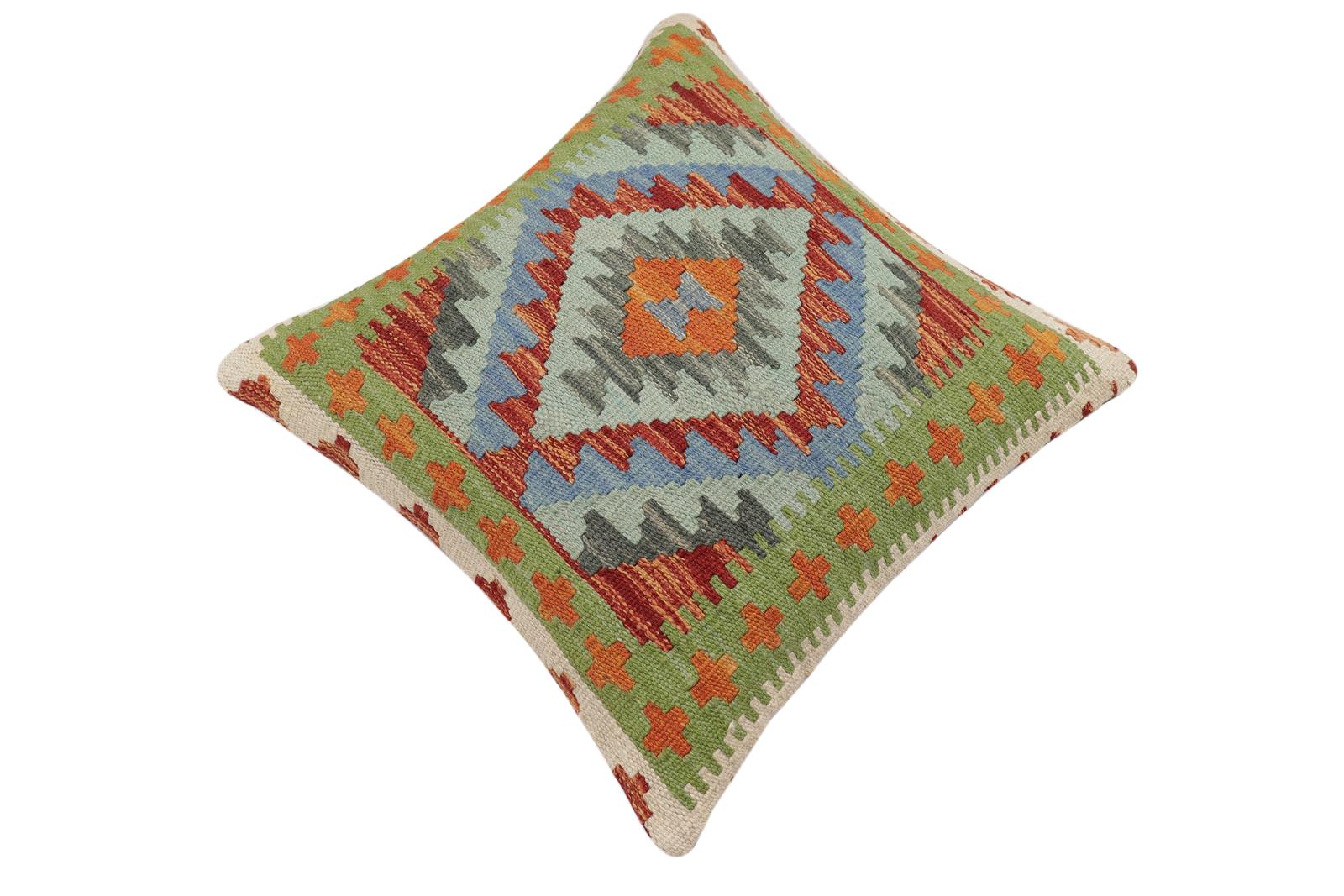 handmade Traditional Pillow Rust Blue Hand-made SQUARE 100% WOOL Hand woven turkish pillow2' x 2'