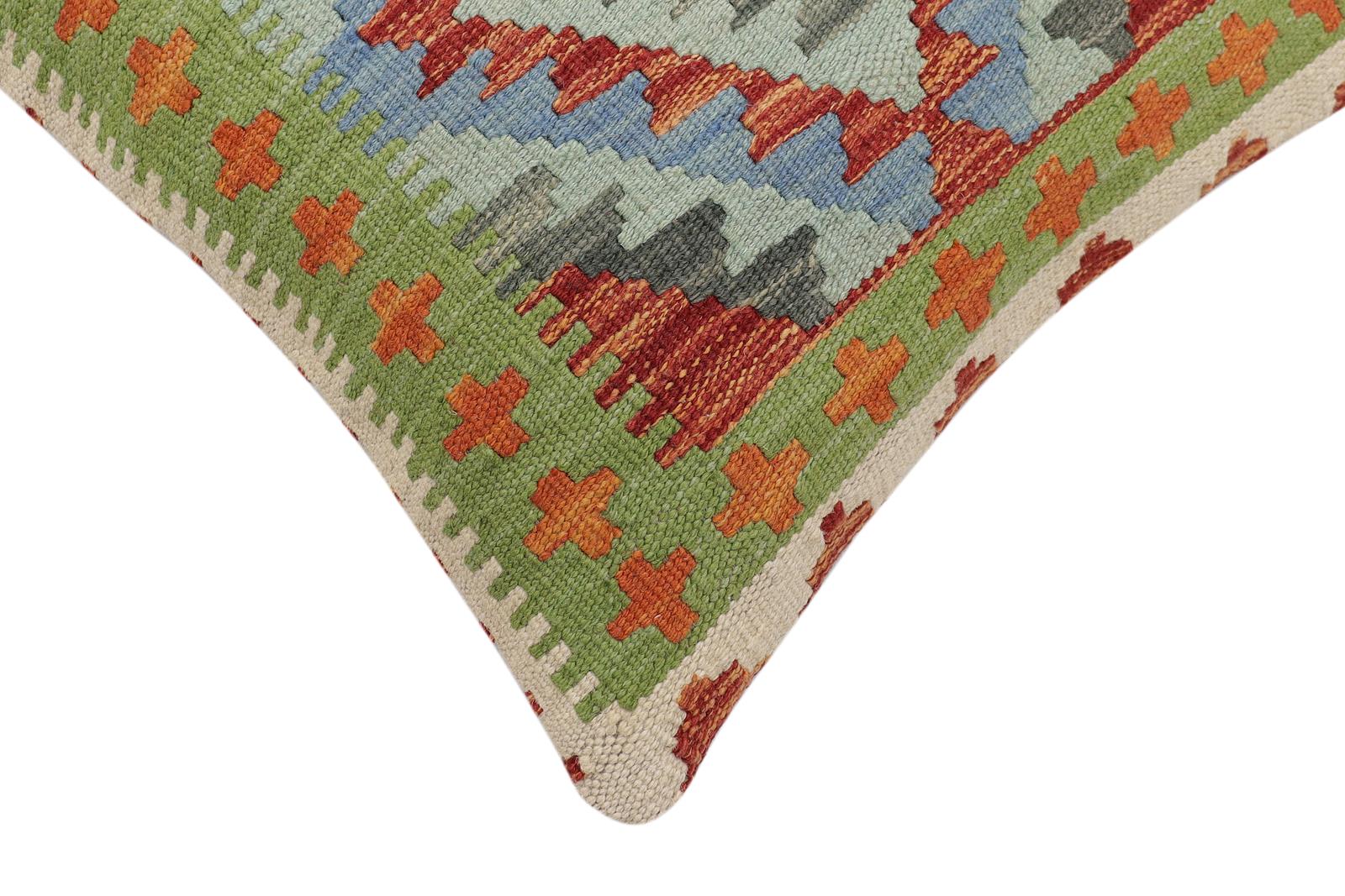 handmade Traditional Pillow Rust Blue Hand-made SQUARE 100% WOOL Hand woven turkish pillow2' x 2'