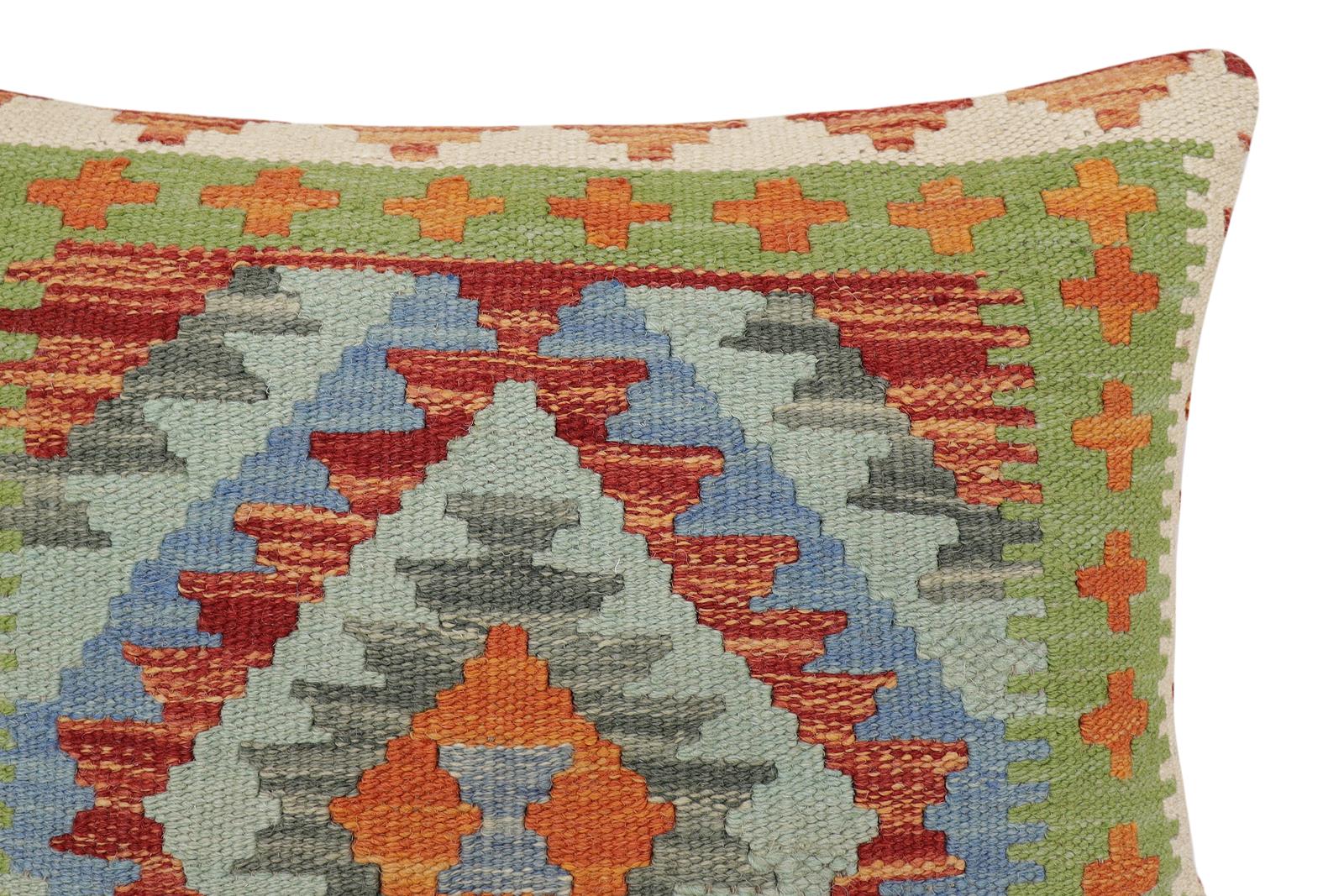 handmade Traditional Pillow Rust Blue Hand-made SQUARE 100% WOOL Hand woven turkish pillow2' x 2'