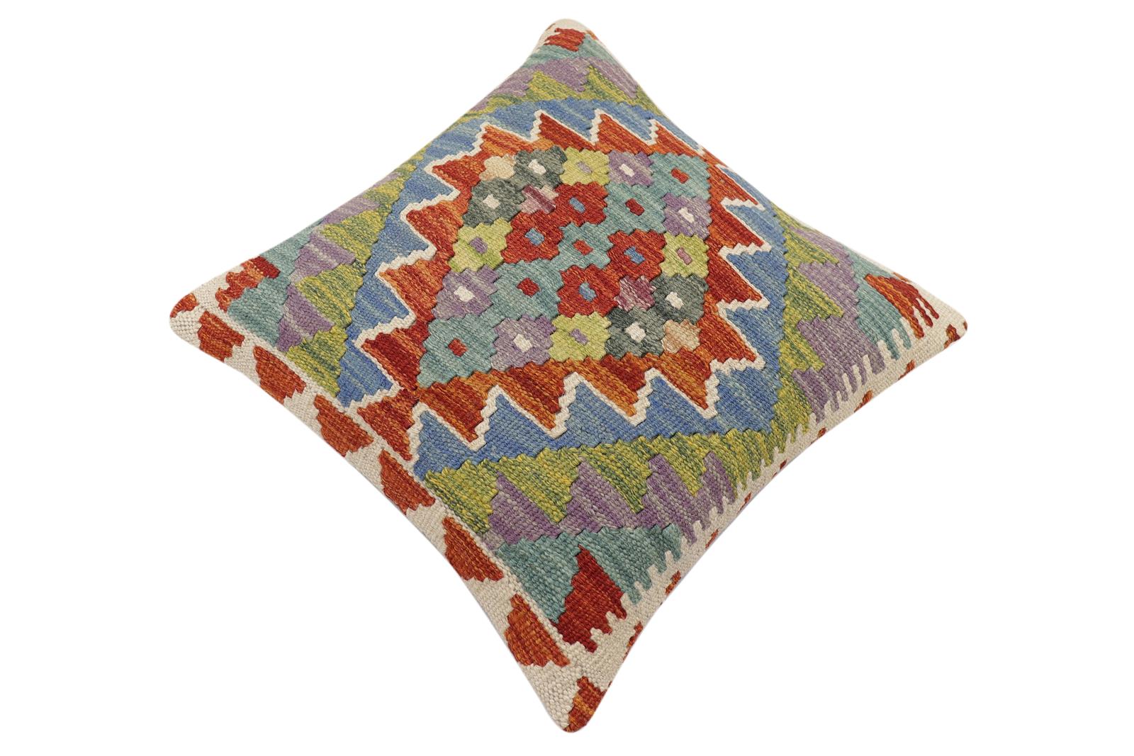 handmade Traditional Pillow Rust Blue Hand-made SQUARE 100% WOOL Hand woven turkish pillow2' x 2'
