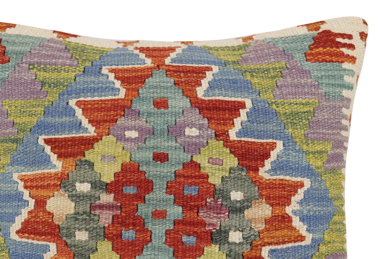 handmade Traditional Pillow Rust Blue Hand-made SQUARE 100% WOOL Hand woven turkish pillow2' x 2'