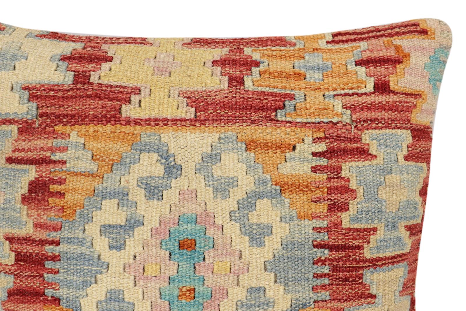 handmade Traditional Pillow Rust Blue Hand-made SQUARE 100% WOOL Hand woven turkish pillow2' x 2'