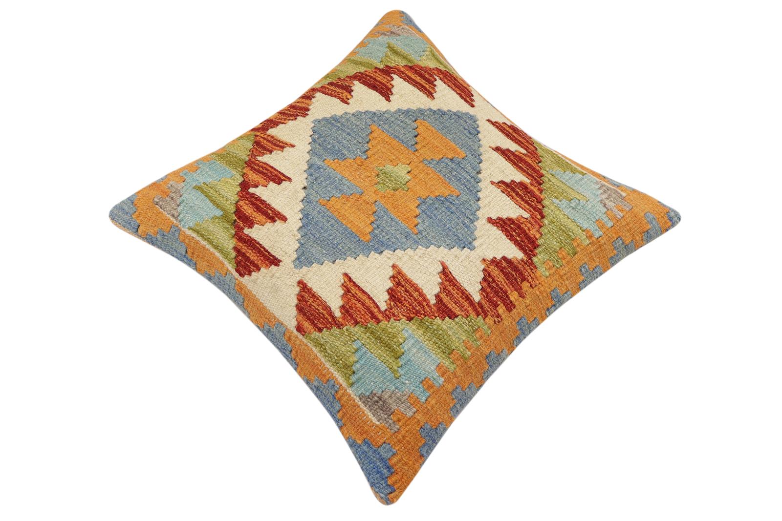 handmade Traditional Pillow Rust Blue Hand-made SQUARE 100% WOOL Hand woven turkish pillow2' x 2'