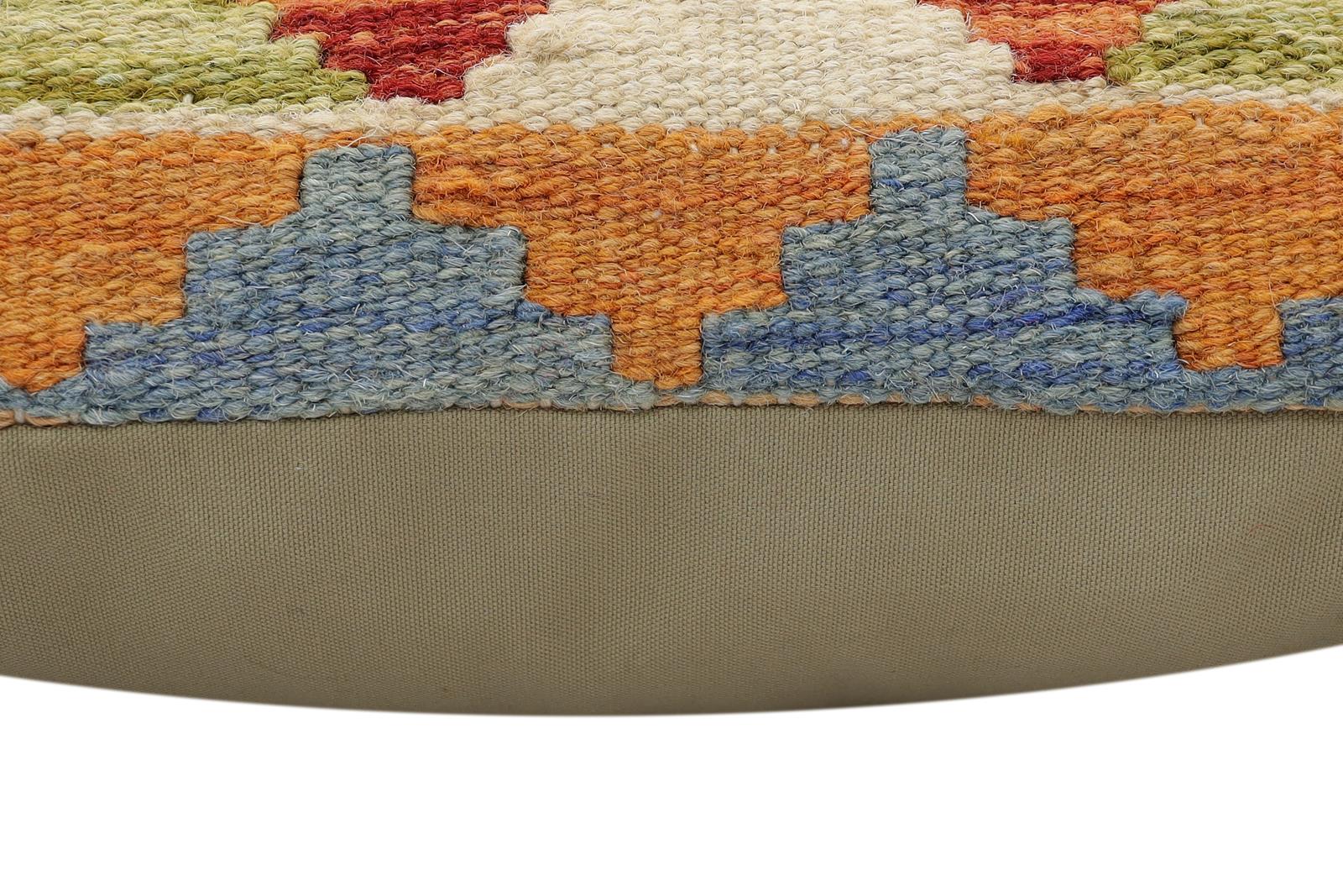 handmade Traditional Pillow Rust Blue Hand-made SQUARE 100% WOOL Hand woven turkish pillow2' x 2'