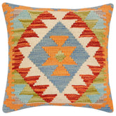 handmade Traditional Pillow Rust Blue Hand-made SQUARE 100% WOOL Hand woven turkish pillow2 x 2