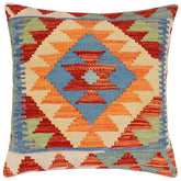 handmade Traditional Pillow Rust Blue Hand-made SQUARE 100% WOOL Hand woven turkish pillow2 x 2
