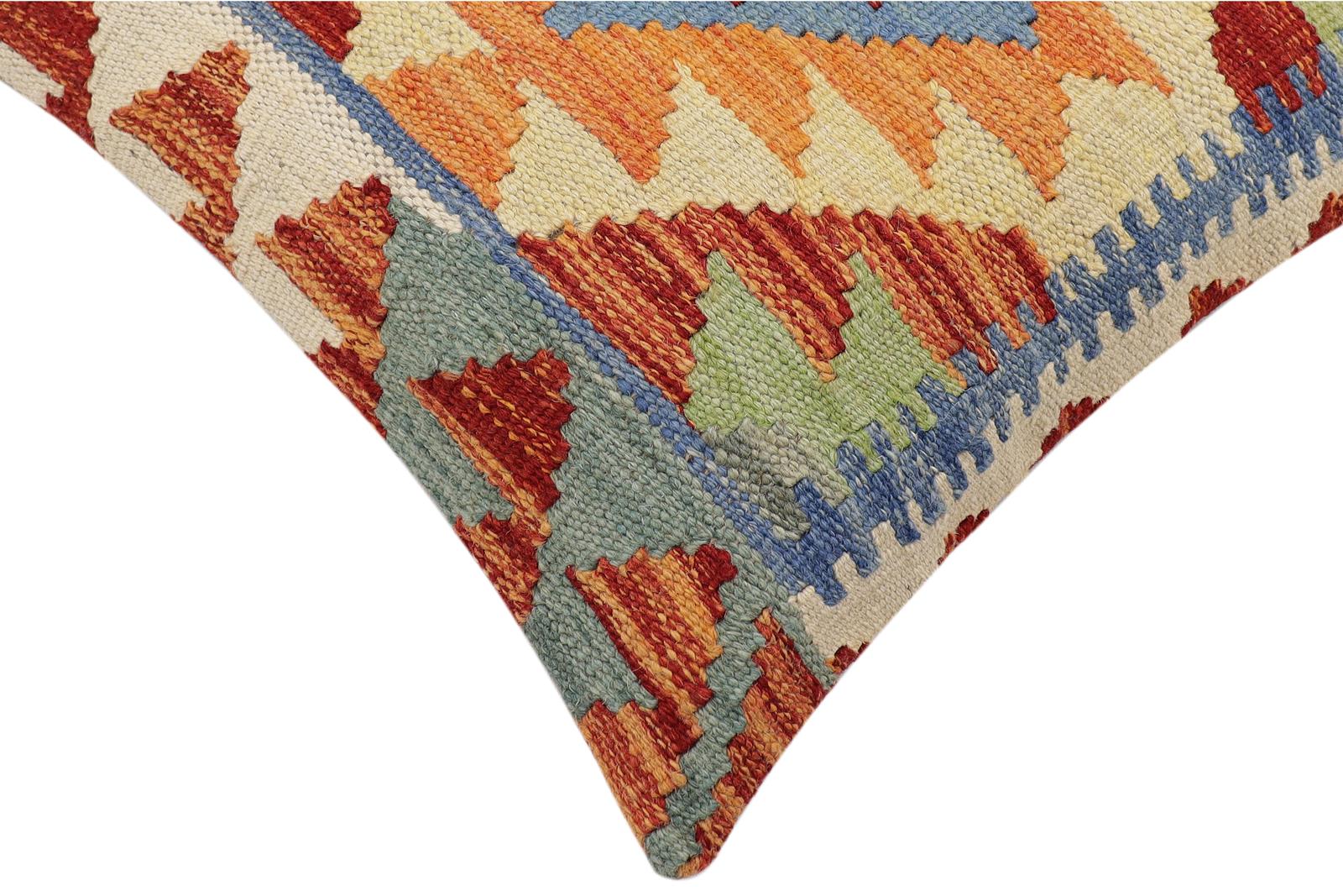 handmade Traditional Pillow Rust Blue Hand-made SQUARE 100% WOOL Hand woven turkish pillow2' x 2'
